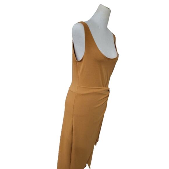 LBLC The Label‎ Eva Side Tie Midi Wrap Dress Women's Size Large Gold Tan - Picture 9 of 11